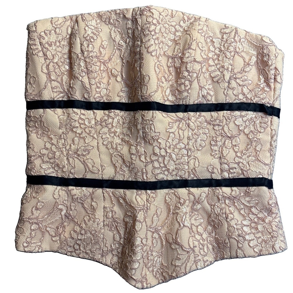Chetta B Vintage Corset Women's Pink Excellent Lace Strapless Ribbon Trim Small